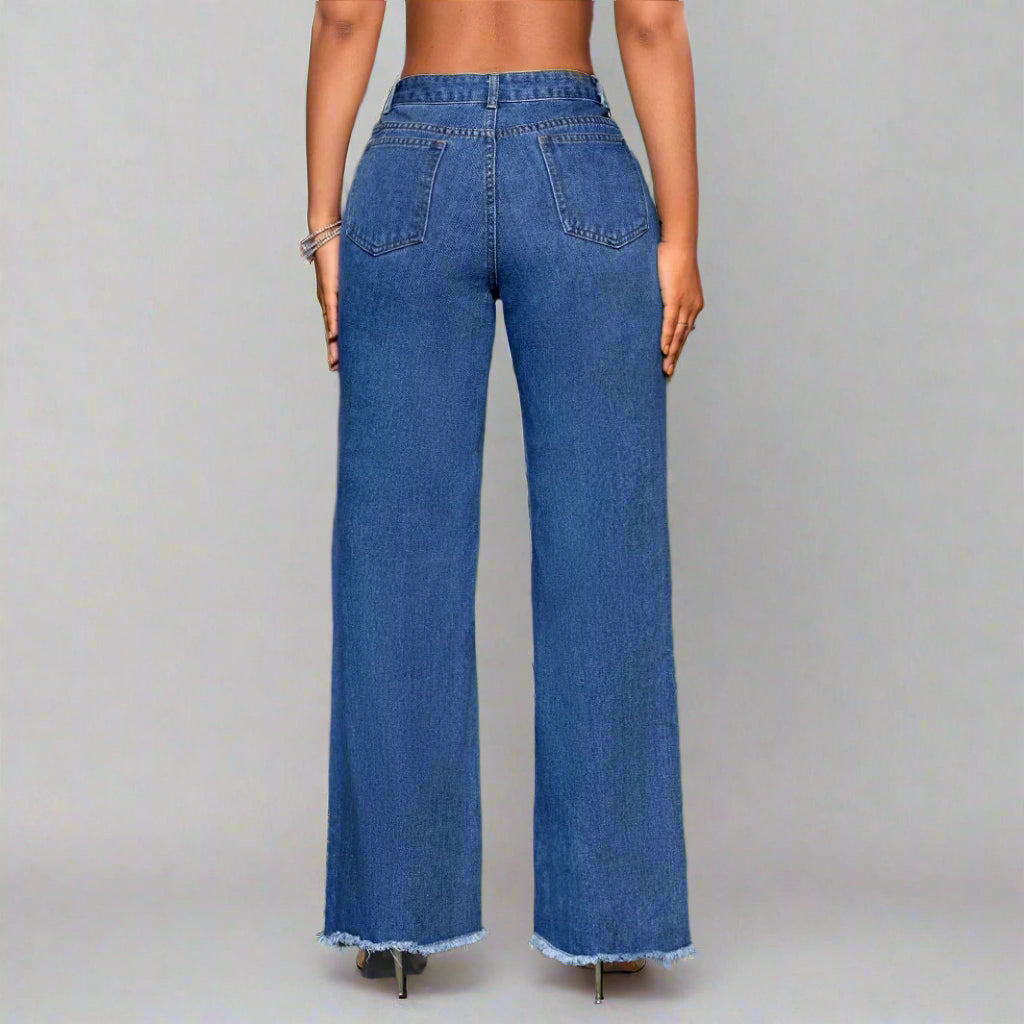 Leisure Ripped Wide Leg Denim Trousers