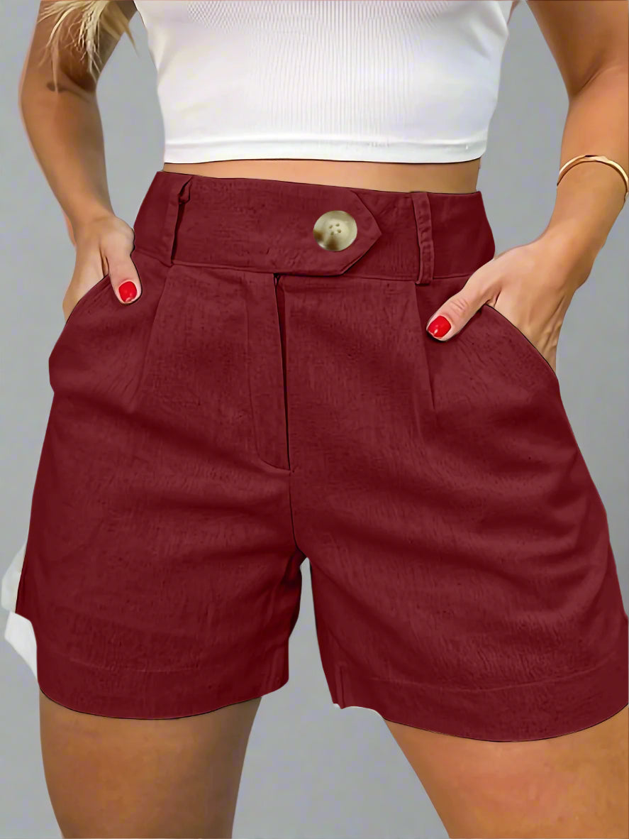 Women's Fashion Casual High Waist Pure Color Suit Shorts