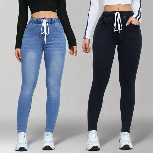 Women's Denim pants Drawstring Elastic High Waist