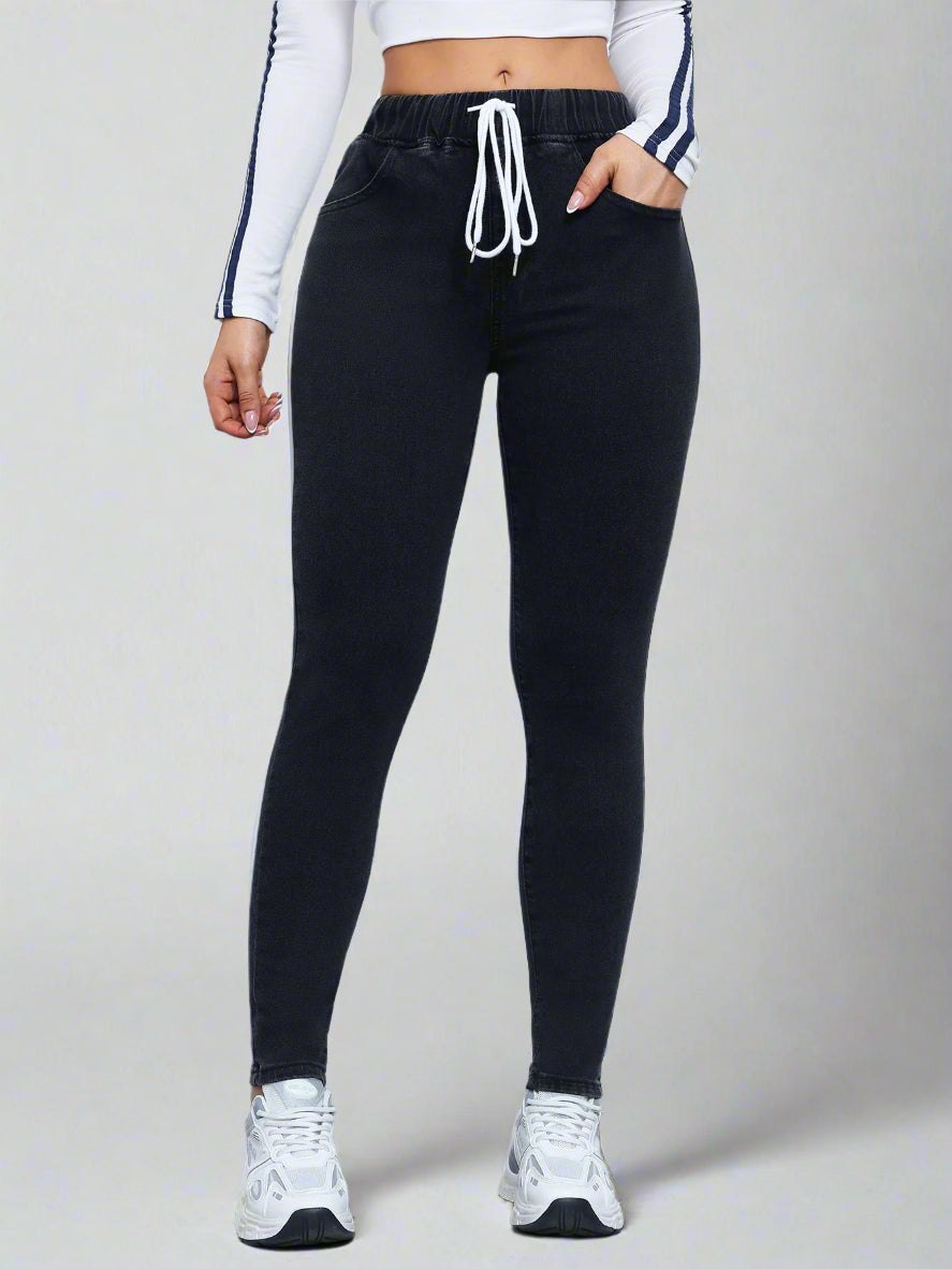 Women's Denim pants Drawstring Elastic High Waist