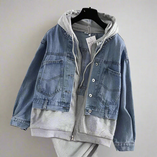 Loose Casual Denim Jacket Sweater Coat with Hat